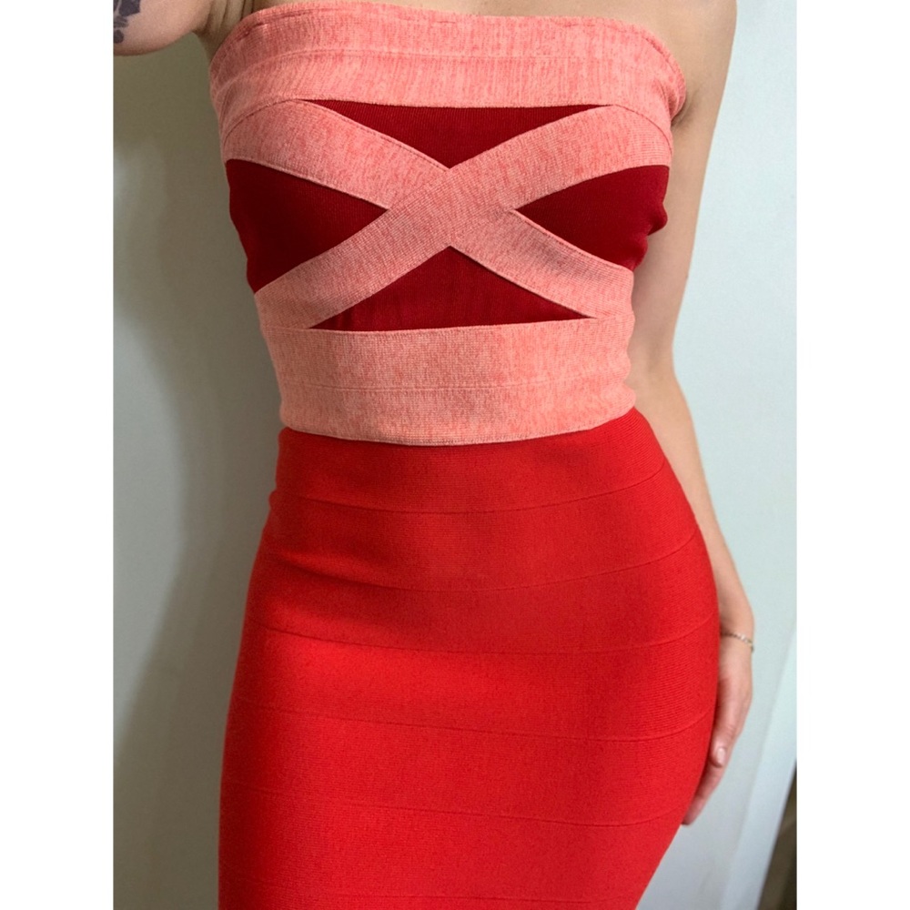 Small, GUESS, red and pink strapless bodycon dress